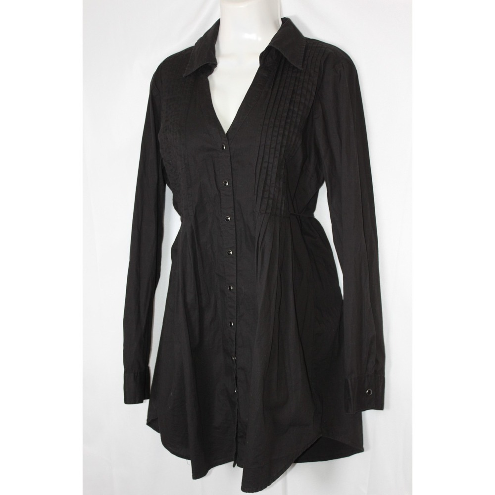 Stetson Black Shirt Dress Western Rodeo Pintuck Button Front Fit Flare SZ Large - Picture 5 of 11